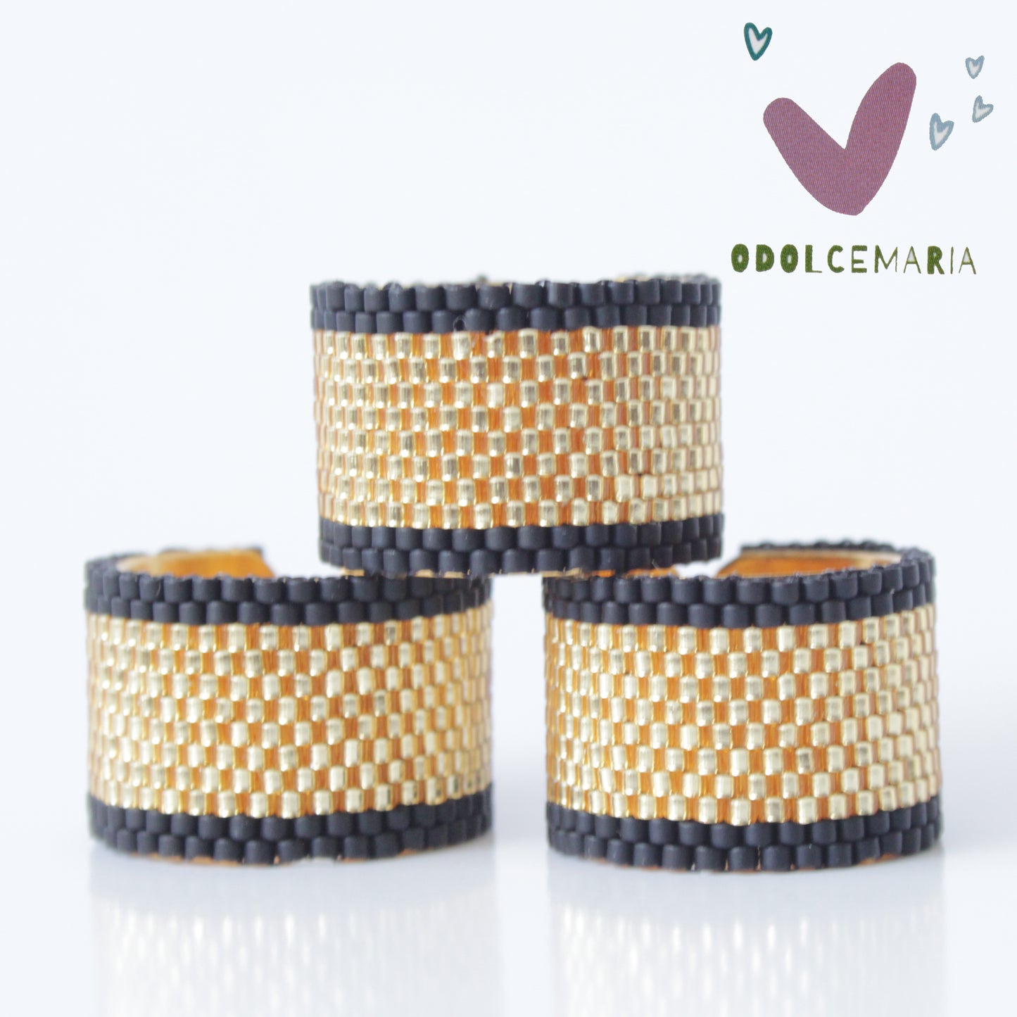 Stylish and Versatile Miyuki Black and Gold Ring