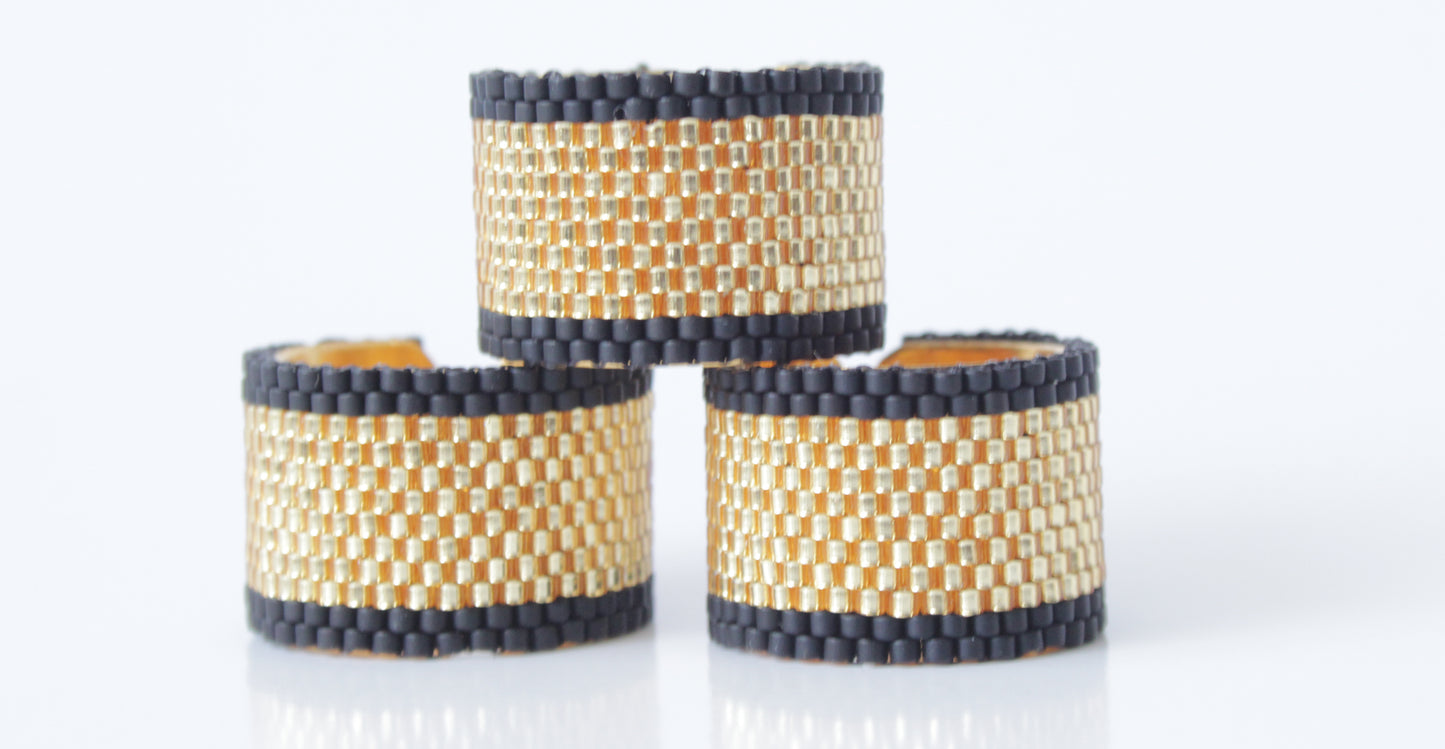 Stylish and Versatile Miyuki Black and Gold Ring
