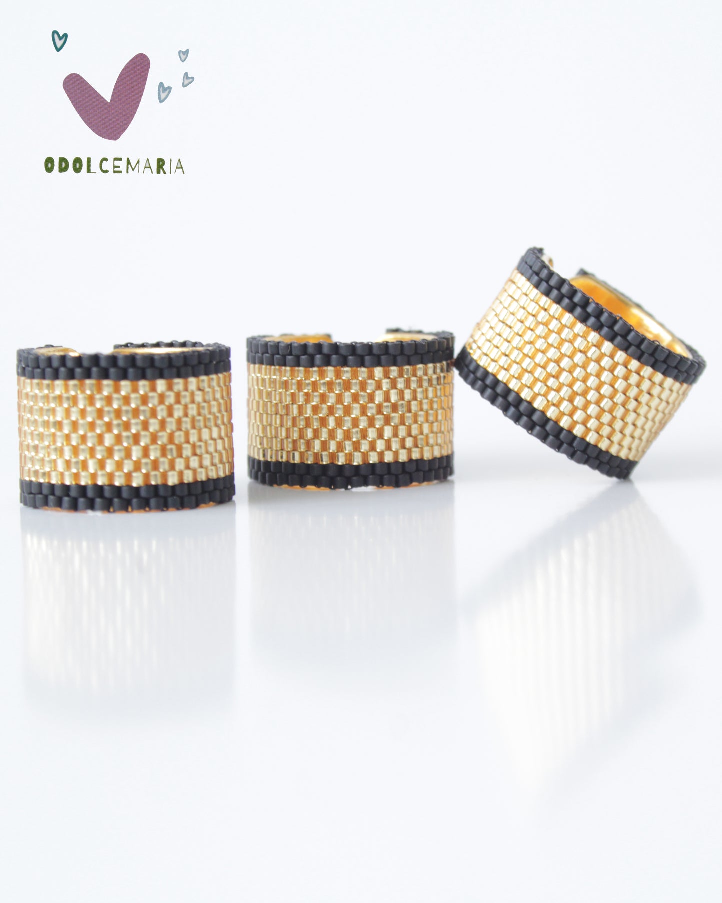Stylish and Versatile Miyuki Black and Gold Ring