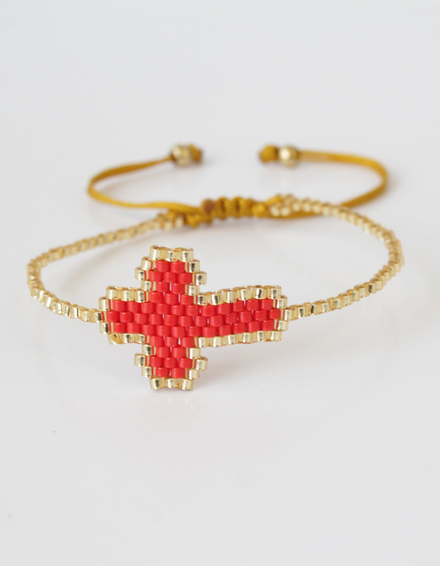 Stylish and Versatile Miyuki Red and Gold Cross Wrap Bracelet