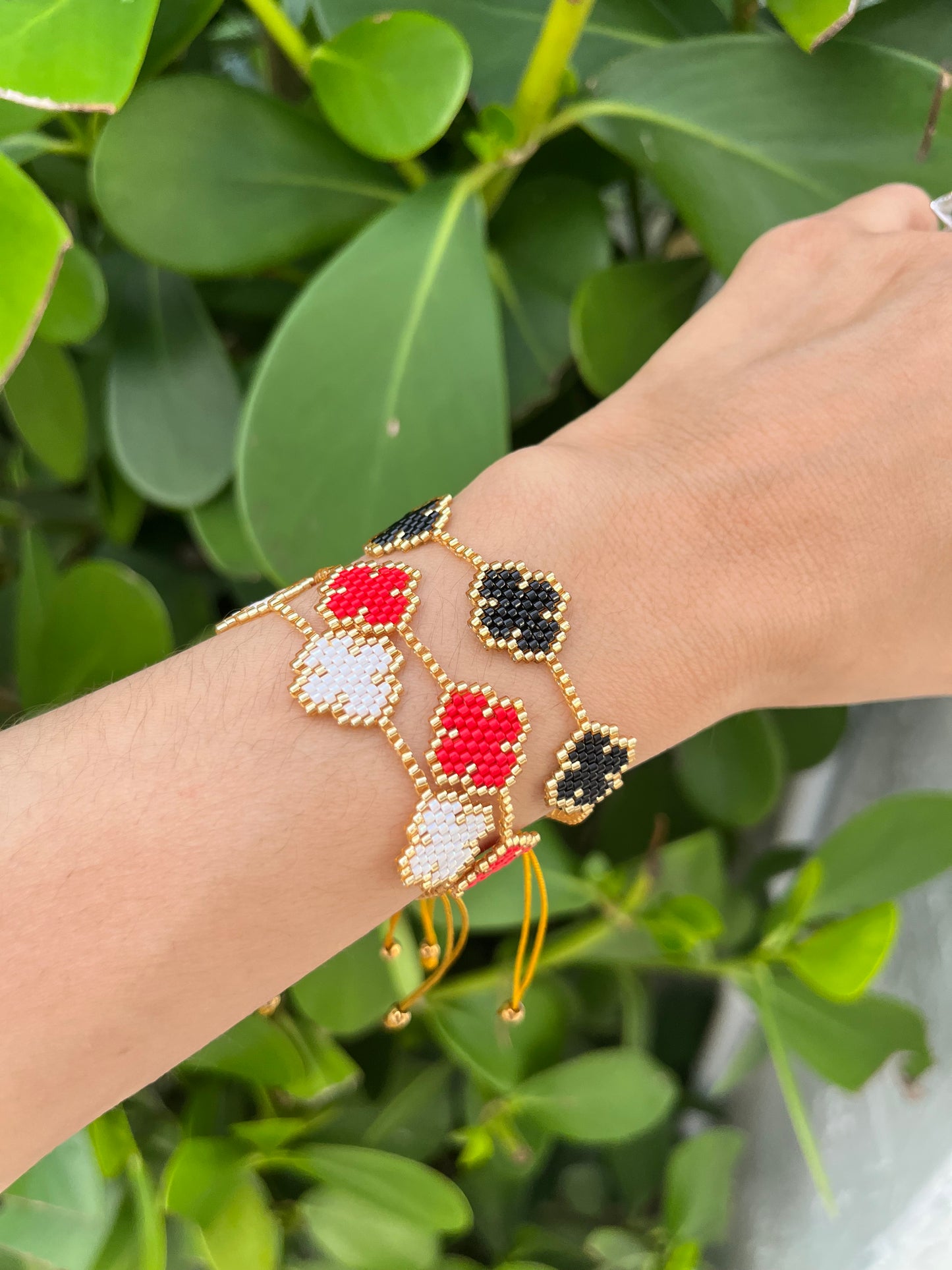 Miyuki Red Flower Wrap Bracelet