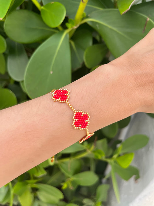 Miyuki Red Flower Wrap Bracelet