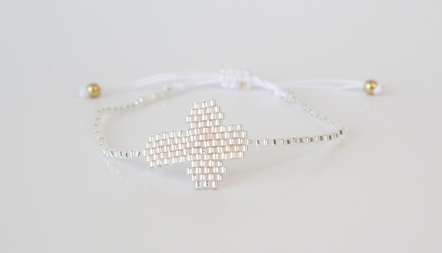 Stylish and Versatile Miyuki Cristal Rose and Silver color Cross Bracelet