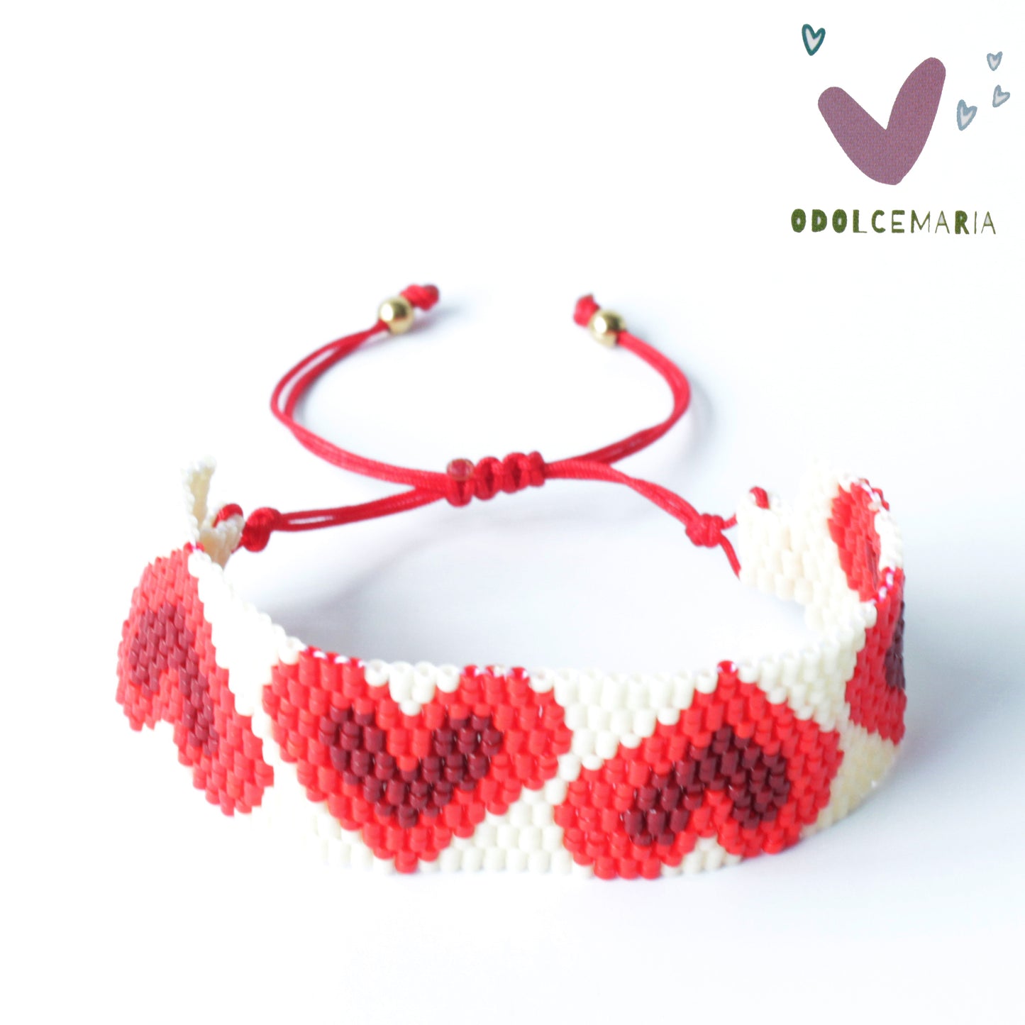 Red and Beige Hearts Wrap Bracelet