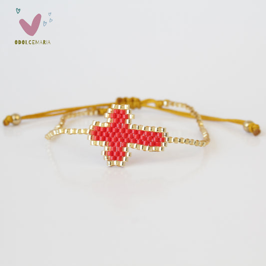 Stylish and Versatile Miyuki Red and Gold Cross Wrap Bracelet