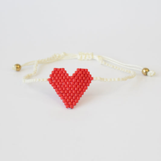 Miyuki Single Red Heart Wrap Bracelet