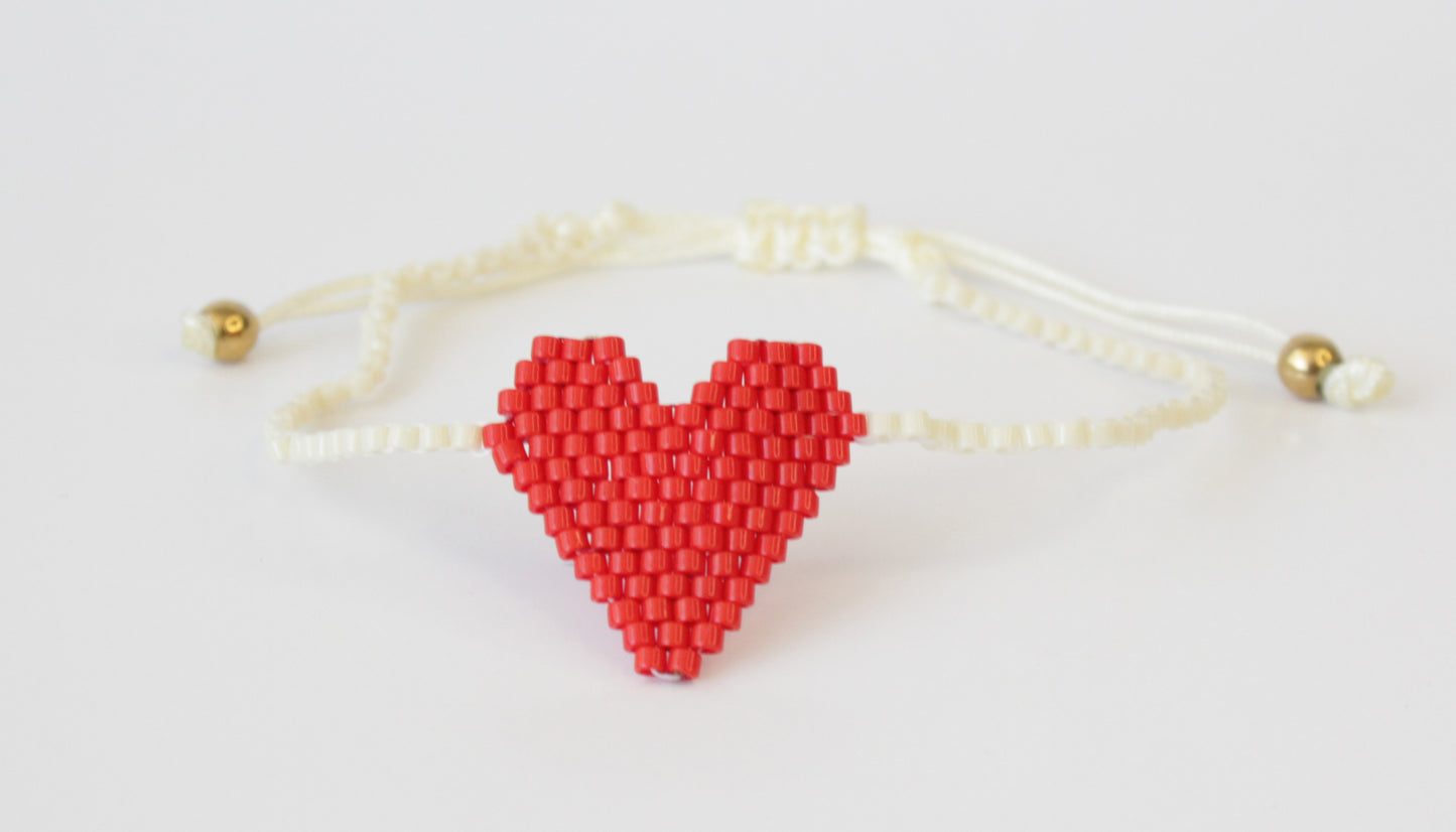 Miyuki Single Red Heart Wrap Bracelet