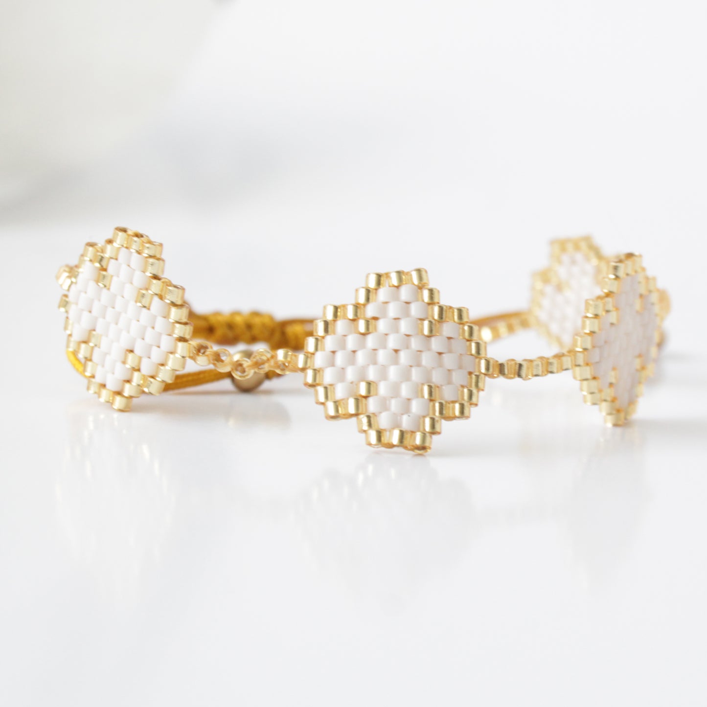 Miyuki White and Gold Flower Wrap Bracelet