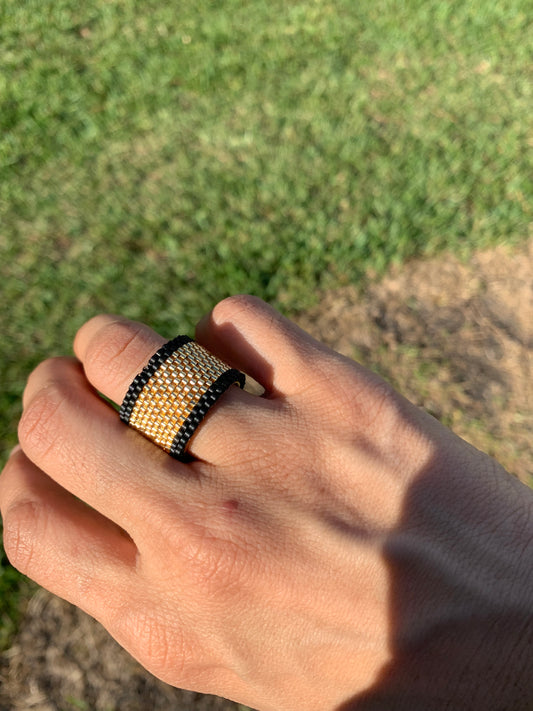 Stylish and Versatile Miyuki Black and Gold Ring