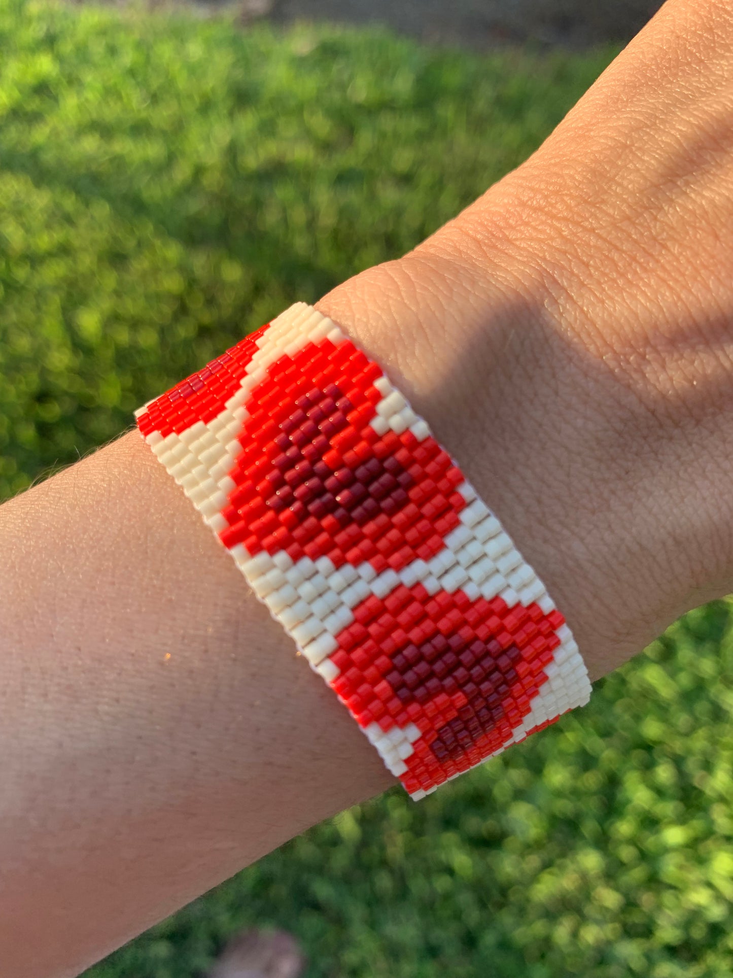 Red and Beige Hearts Wrap Bracelet