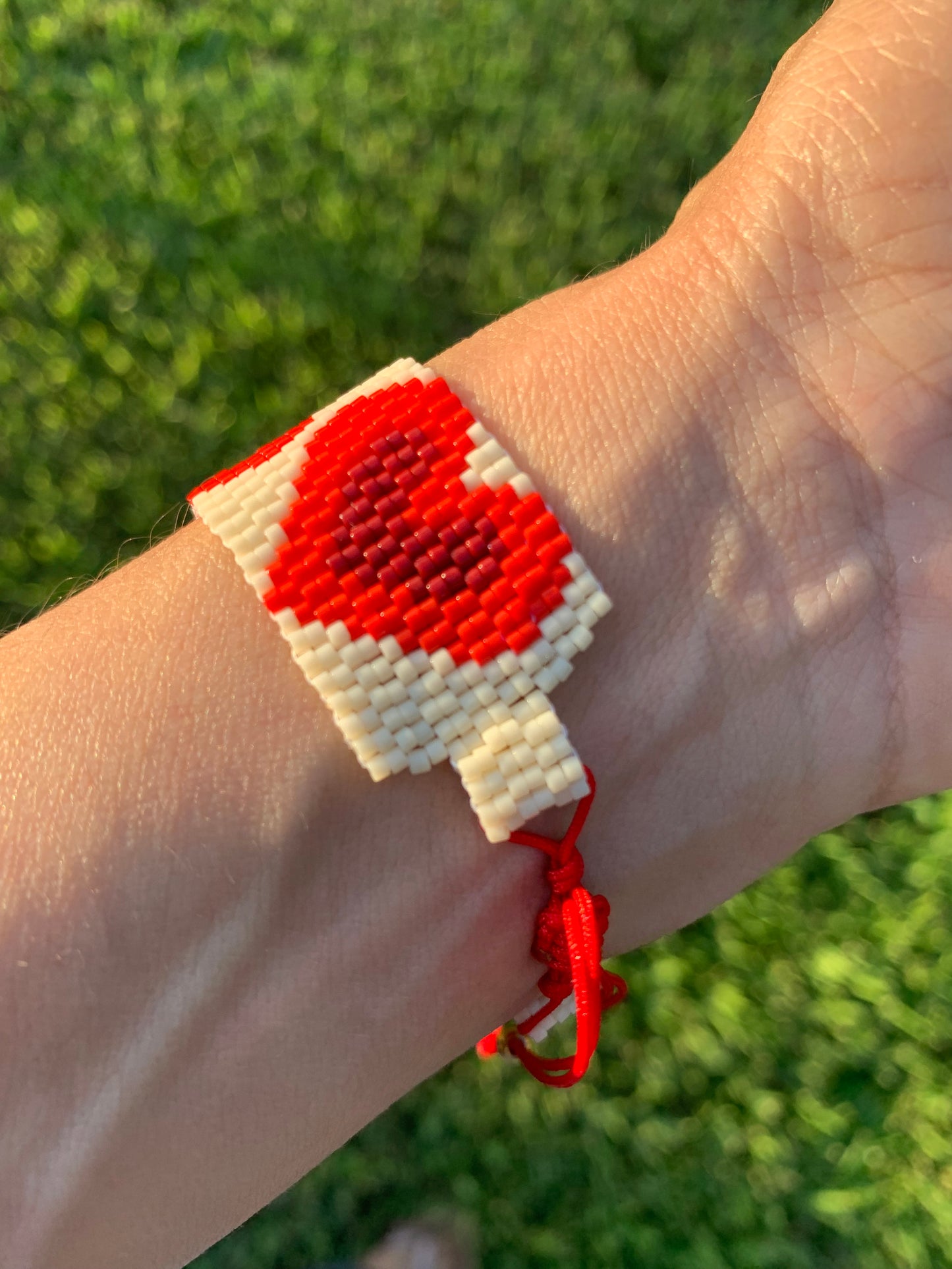 Red and Beige Hearts Wrap Bracelet