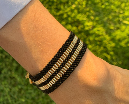 Elegant Miyuki Black and Gold Wrap Bracelet